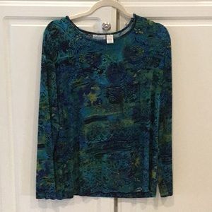 Chico’s Blue Watercolor Top sz 2 L